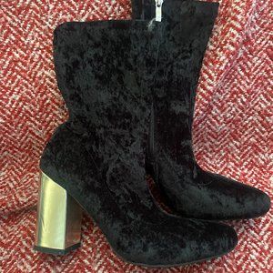Black Velvet Silver Metallic Heeled Sock Boots